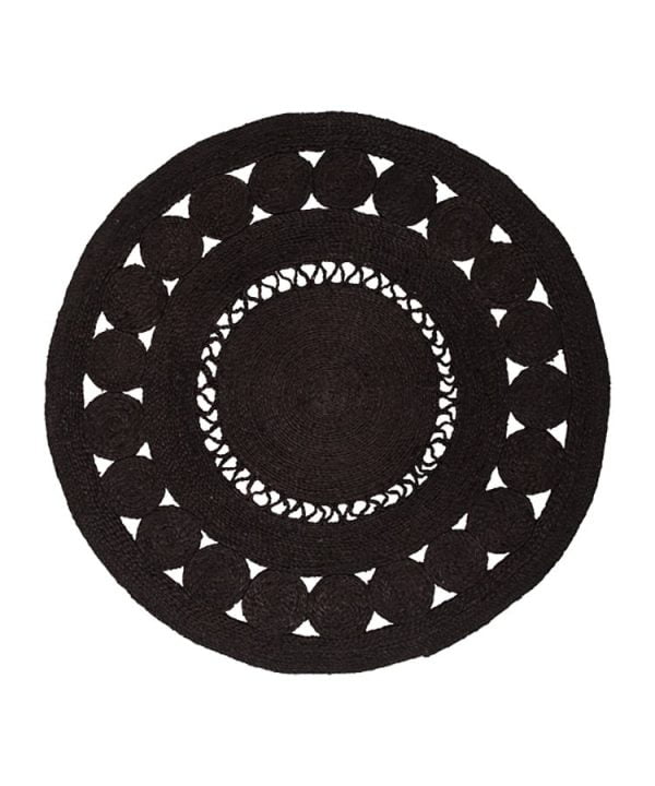 שטיח שחור חבל פטאיה D2 עגול | שטיח עגול לחדר ילדים