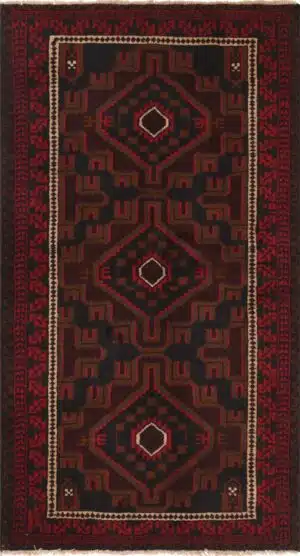 שטיח אפגני כפרי מלבני אדום מצמר לחדר שינה או משרד