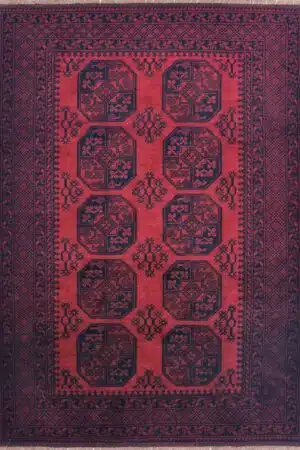 שטיח אפגן 'רגל פיל' כפרי בצבע אדום מצמר