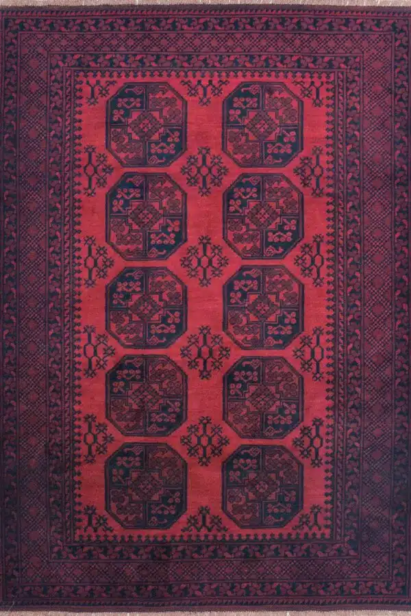 שטיח אפגן 'רגל פיל' כפרי בצבע אדום מצמר