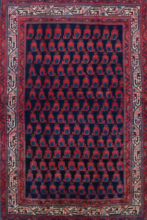 שטיח כפרי מלבני מצמר בגוונים אדום וכחול
