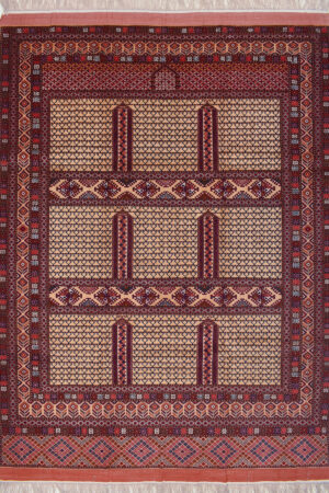 שטיח כפרי מלבני מצמר ומשי בגוונים כחול