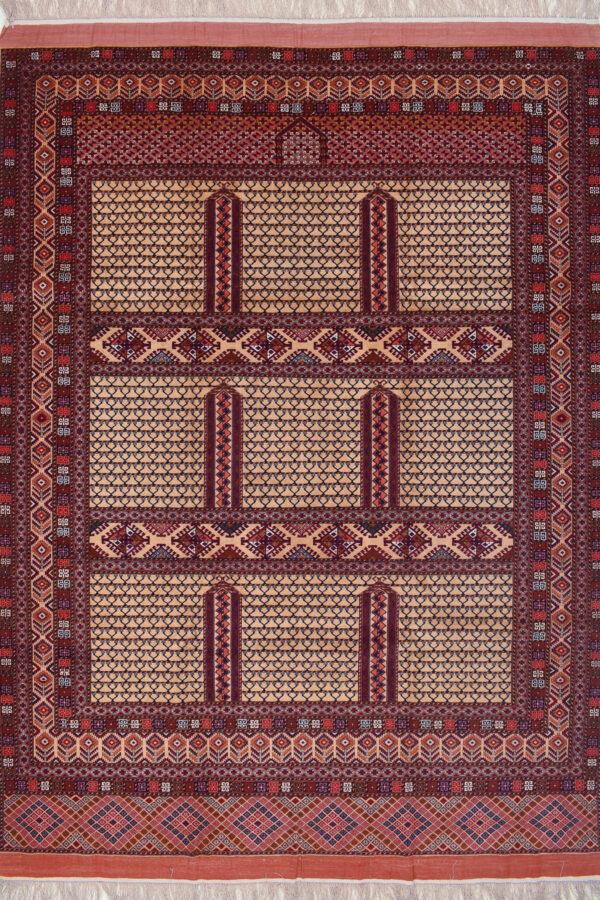 שטיח כפרי מלבני מצמר ומשי בגוונים כחול