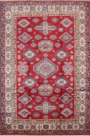שטיח כפרי מלבני מצמר בצבע אדום