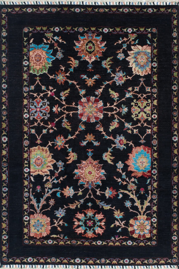 שטיח פרסי 10 כפרי מלבני מצמר צבעוני ושחור