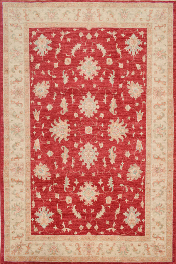 שטיח יוקרתי כפרי מלבני עשוי צמר בגוון אדום|בז'