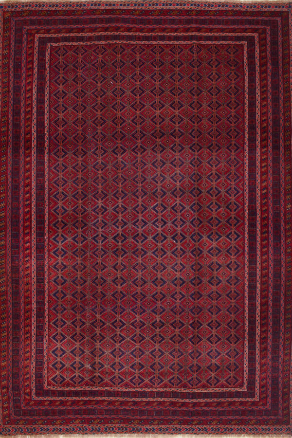 שטיח אדום בסגנון כפרי מלבני מצמר