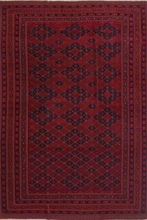 שטיח אוזבקי כפרי צמר אדום מלבני מתאים במיוחד למשרד או סלון בעבודת יד