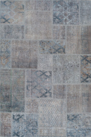 שטיח צמר אפור מלבני בסגנון עיצוב טלאים מיוחד