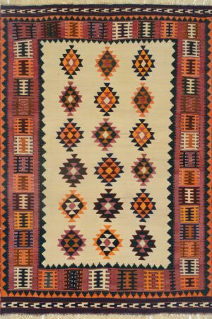 שטיח קילים קשקאי כפרי מלבני מצמר בצבעוניים חמים