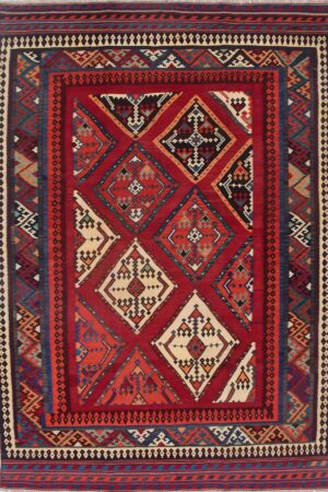 שטיח קילים כפרי מלבני עשוי צמר צבעוני