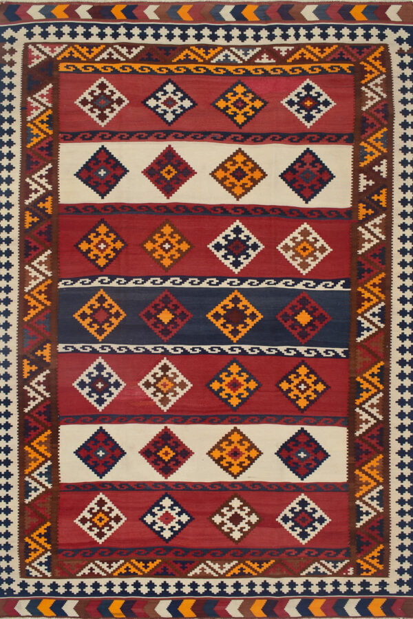 שטיח קשקאי כפרי מלבני מצמר בסגנון פרסי צבעוני