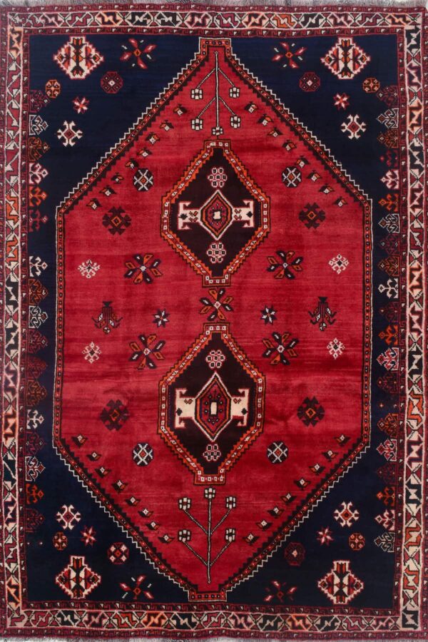 שטיח כפרי מלבני בצבע אדום