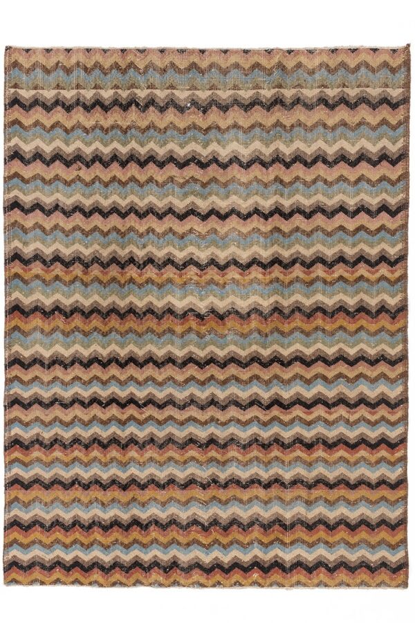 שטיח צבעוני בסגנון זיגזג מלבני מצמר בגווני חום