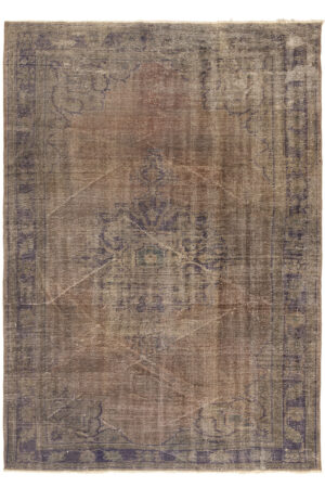 שטיח טורקי וינטג' בעיצוב צמחיה בסגנון מלבני מצמר אפור-חום מתאים במיוחד לחדר שינה