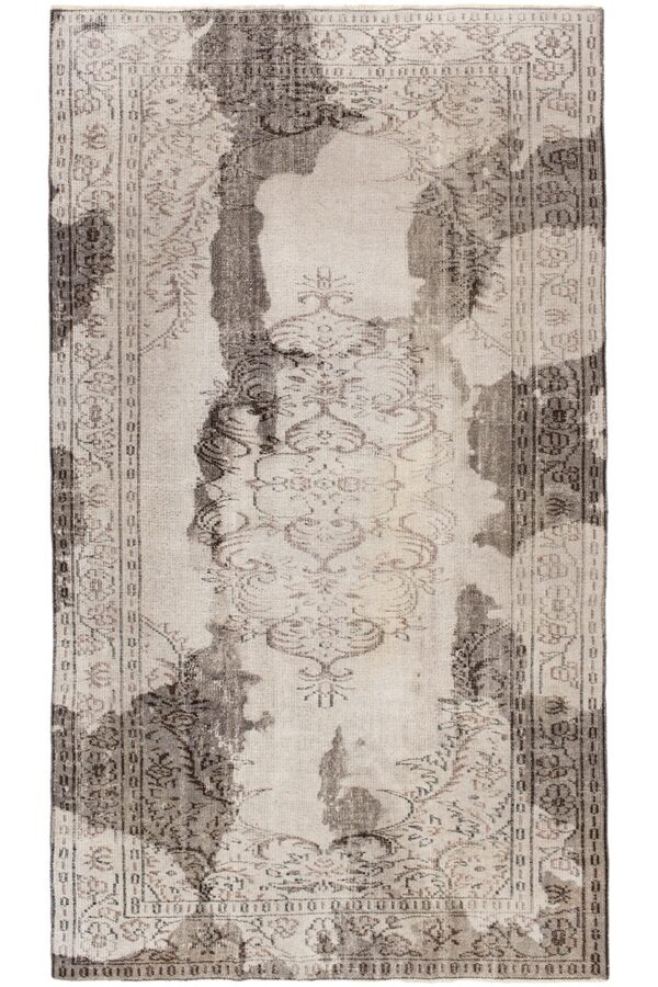 שטיח וינטג' טורקי מלבני מצמר בגוונים אפור