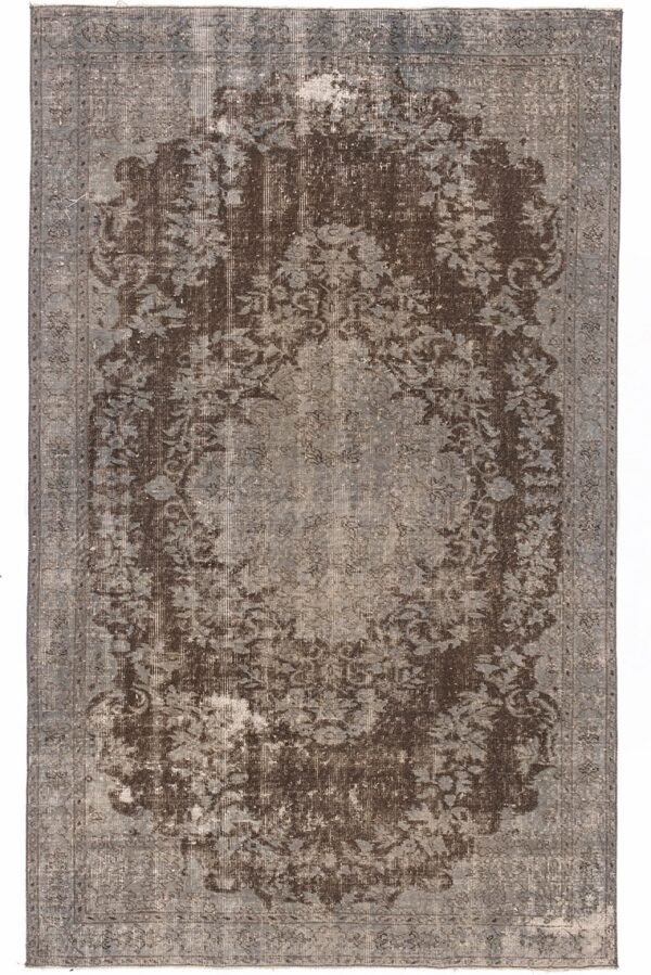 שטיח טורקי וינטג' בצבע אפור ובסגנון מלבני עשוי צמר