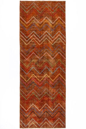 שטיח וינטג' טורקי מלבני זיגזג מצמר בצבע כתום מתאים במיוחד לחדר שינה