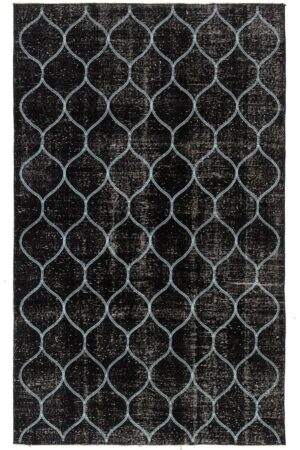 שטיח טורקי וינטג' מצמר בסגנון גיאומטרי בצבע שחור