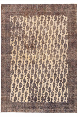 שטיח צמר כפרי בצבע אפור ובז' מלבני