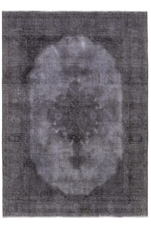 שטיח וינטג' כפרי מלבני מצמר בצבע אפור ושחור