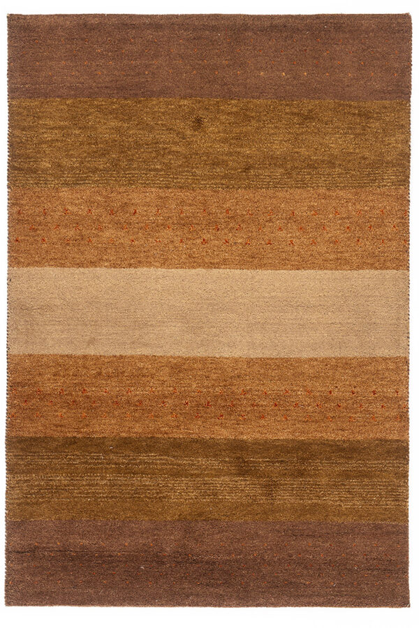 שטיח צמר כפרי מלבני בגווני חום ונקודות אדום מינימליסטיות