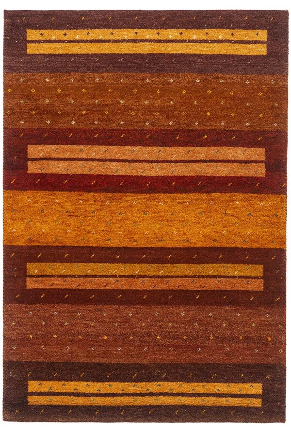 שטיח מלבני צמר כפרי בגוונים אדום וכתום