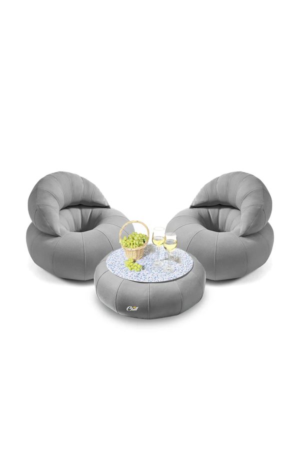 חבילת כורסאות קרואסון עם שולחן דונאט XL ומגש לבחירה אפור בהיר טרצו