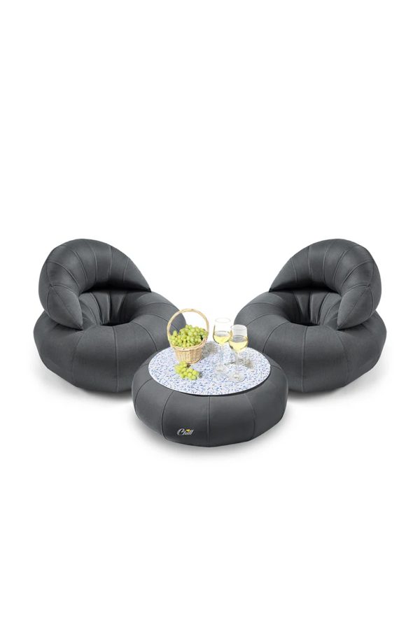 חבילת כורסאות קרואסון עם שולחן דונאט XL ומגש לבחירה אפור כהה טרצו