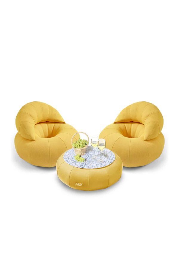 חבילת כורסאות קרואסון עם שולחן דונאט XL ומגש לבחירה צהוב עם מגש טרצו