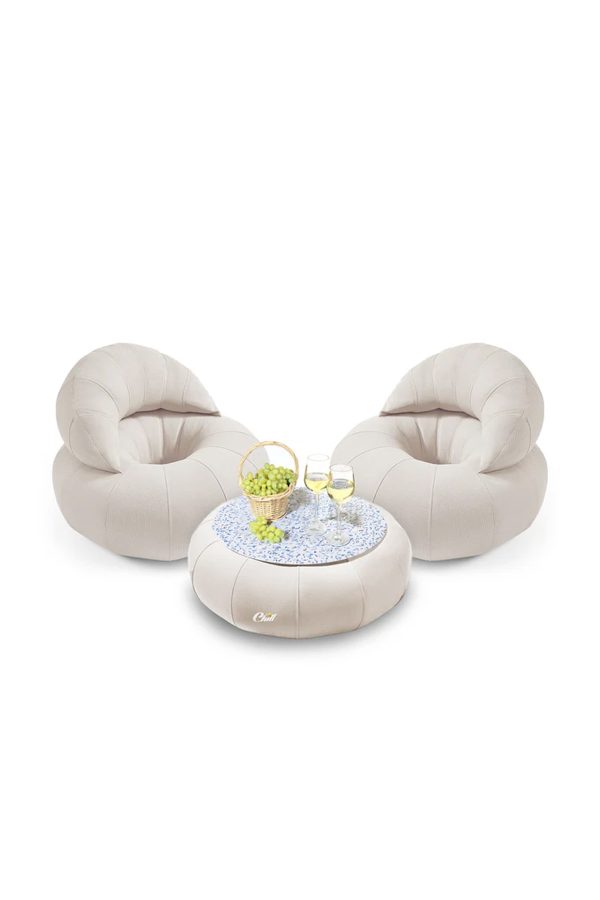 חבילת כורסאות קרואסון עם שולחן דונאט XL ומגש לבחירה שמנת עם מגש טרצו