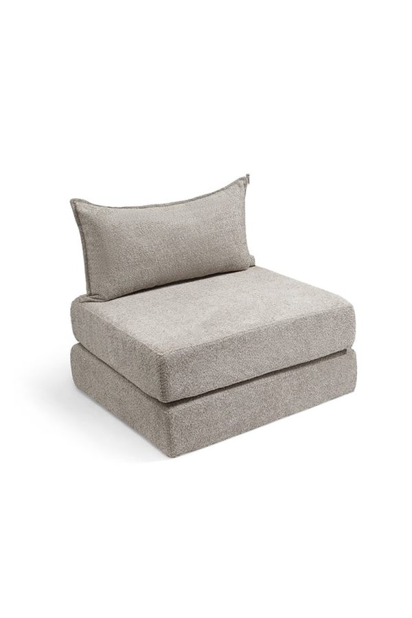 צ_יל יחיד מבד בוקלה - ספת לאונג_ מודולרית אפור בהיר ללא כריות נוי