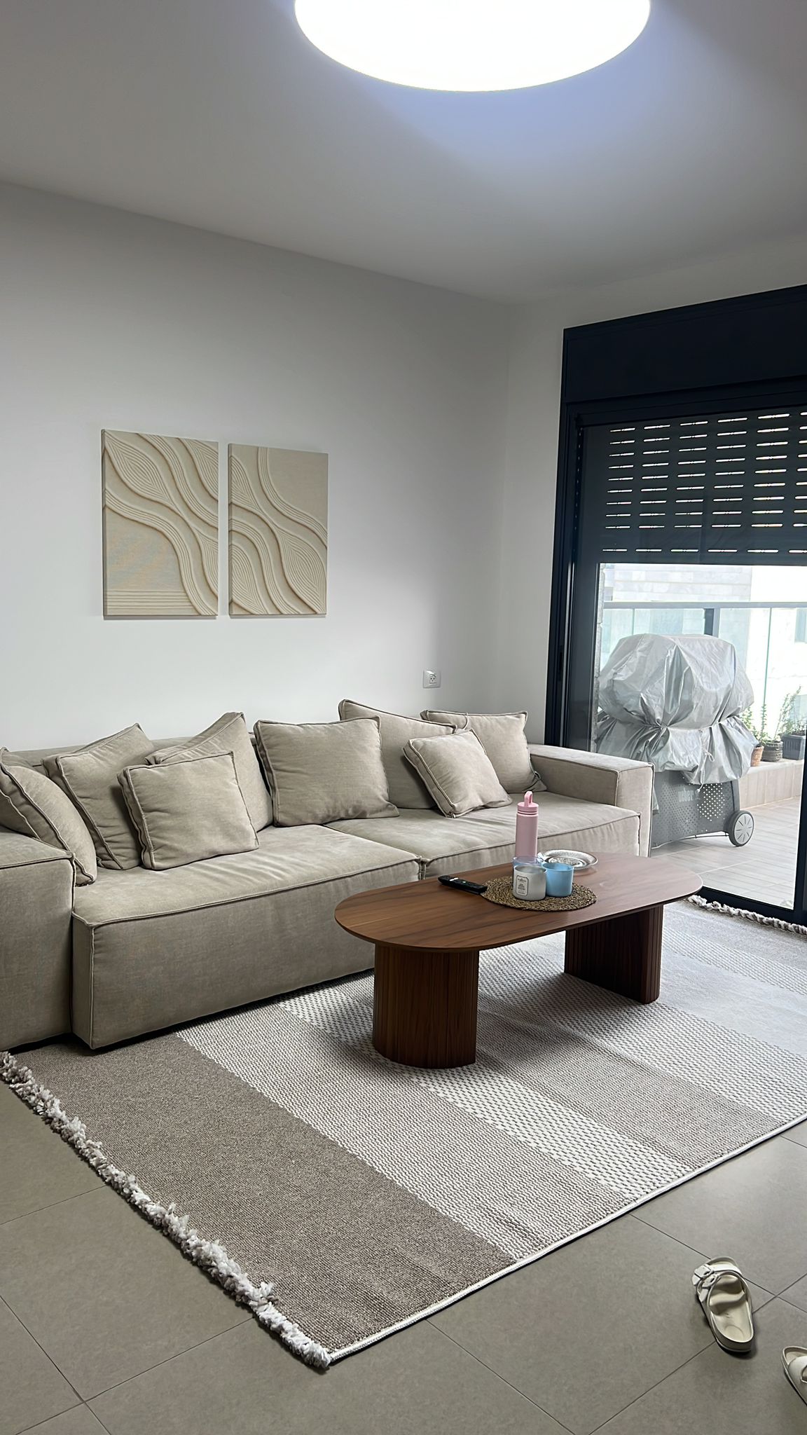 שטיח לופ PLZ-403 לבן בז' עם פרנזים