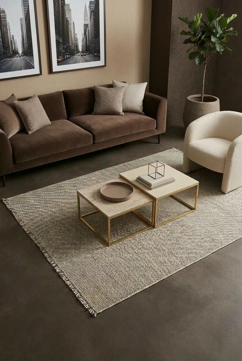 שטיח לופ PLZ-400 לבן בז' עם פרנזים