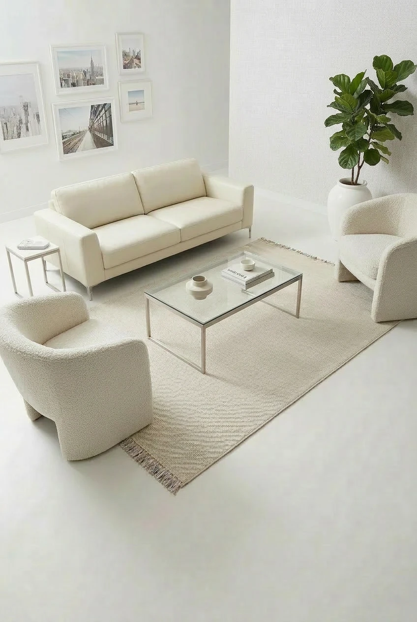 שטיח לופ PLZ-402 לבן עם פרנזים