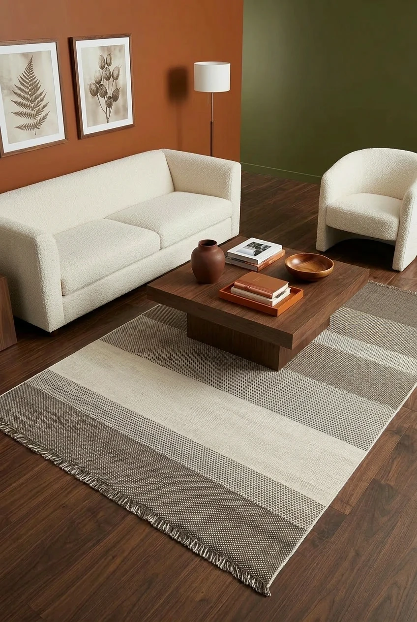 שטיח לופ PLZ-403 לבן בז' עם פרנזים