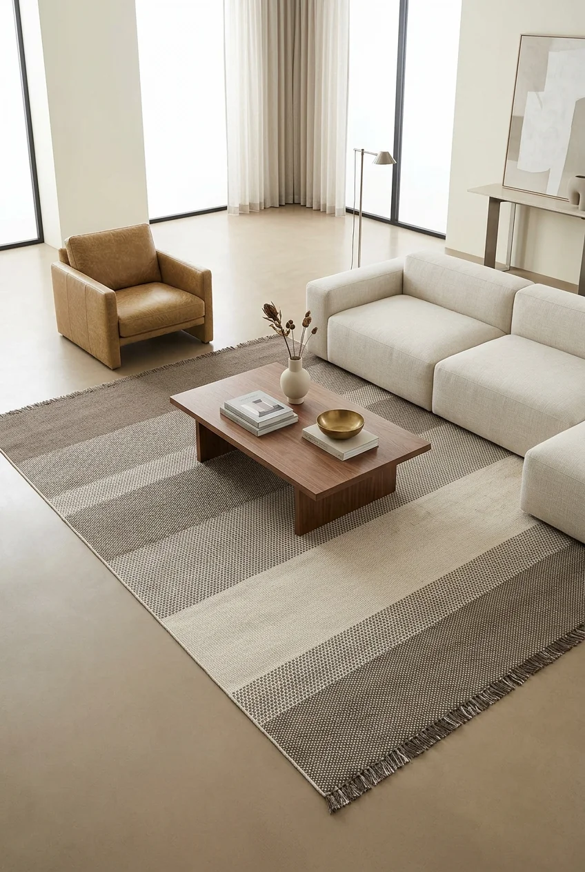 שטיח לופ PLZ-403 לבן בז' עם פרנזים