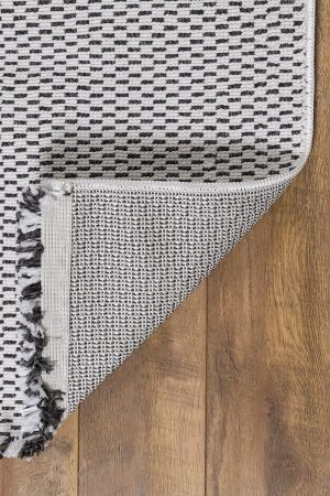 שטיח לופ PLZ-401 לבן אפור עם פרנזים