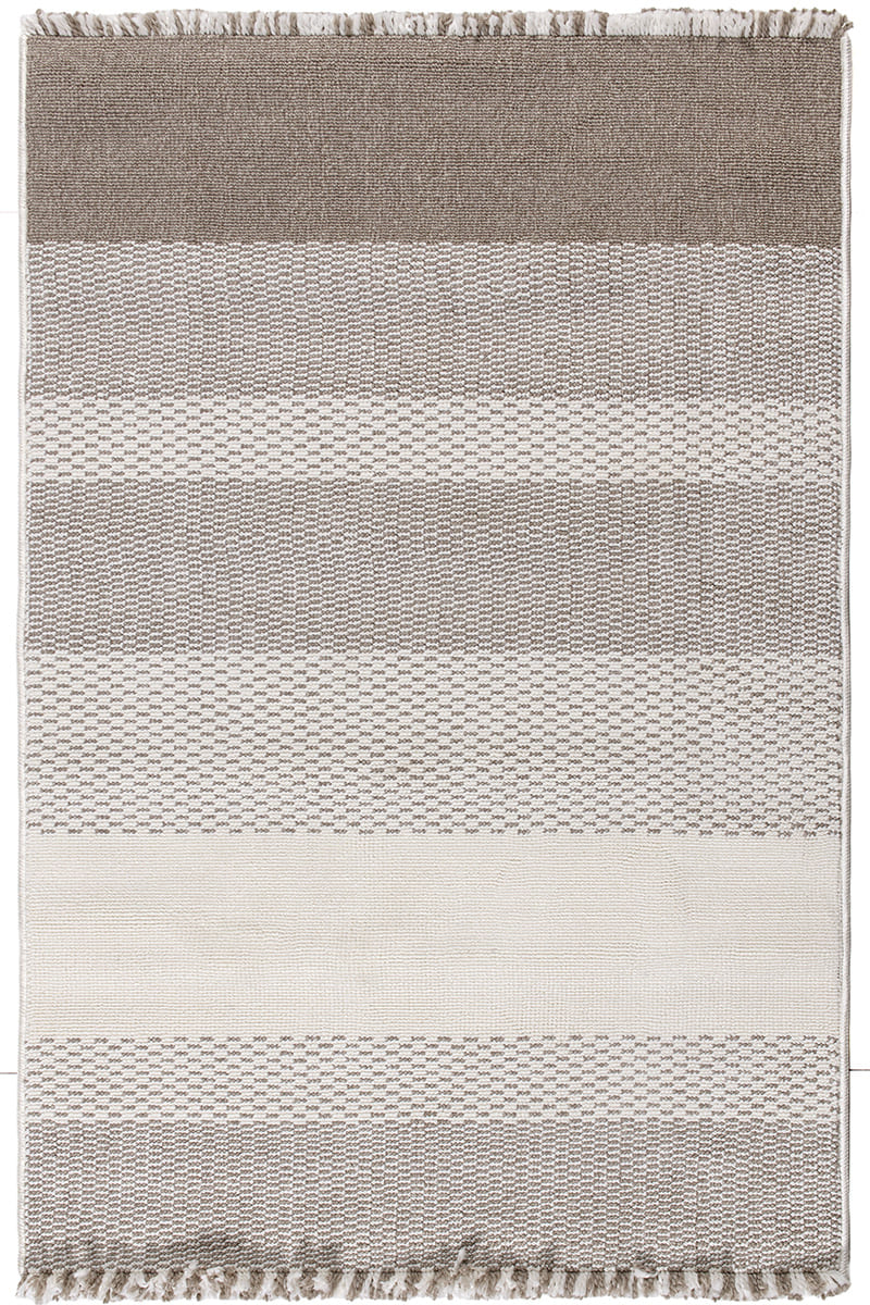 שטיח לופ PLZ-403 לבן בז' עם פרנזים