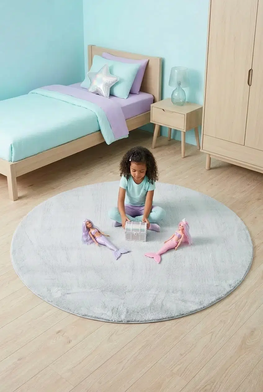 שטיח שאגי מויו MO80 תכלת עגול