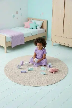 שטיח מילאנו ML01 שמנת עגול, Children's Bedroom, Mermaidcore / Iridescent, Modern, Natural Daylight, styled props.