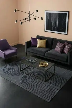 שטיח מנילה CURZO אפור, Living Room, Dark Luxury (Noir), Modern, Studio Clean, styled props.
