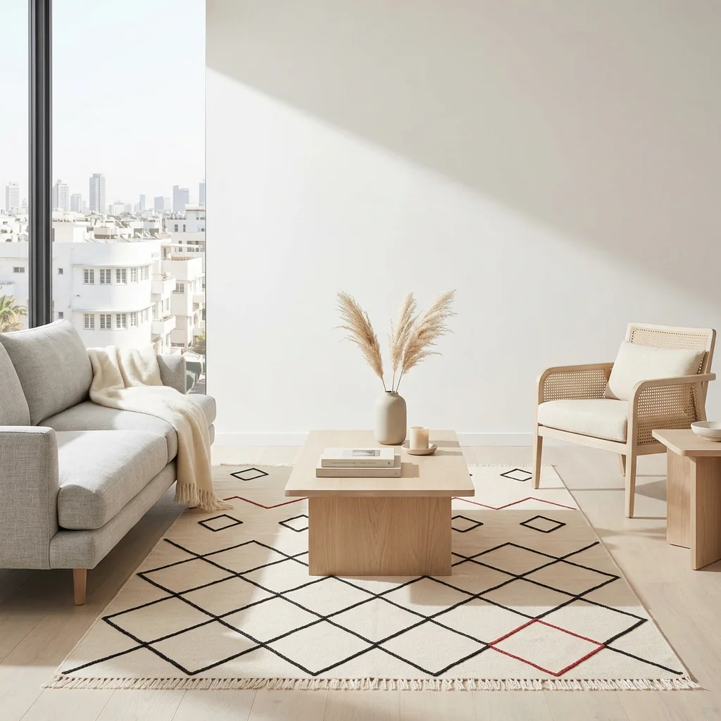 שטיח קילים ברבר כותנה 1828 לבן שחור אדום