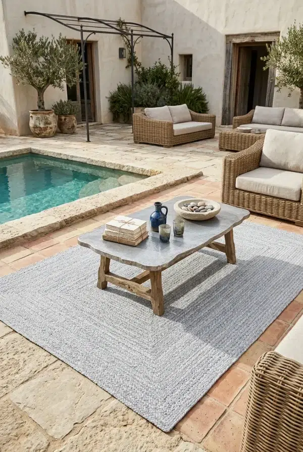 שטיח ננה 1965-11, Courtyard with pool in the villa, Natural Daylight, styled props.