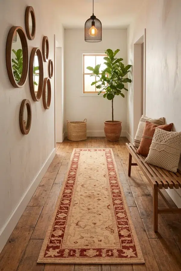 שטיח אדום סופר זיגלר 09 ראנר, Hallway, Earthy Organic, Bohemian (Boho), Golden Hour Interior, styled props.